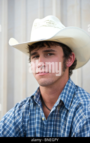 Portrait of a western style cowboy Bridgeport, PRCA Rodeo, Texas, USA Stock Photo