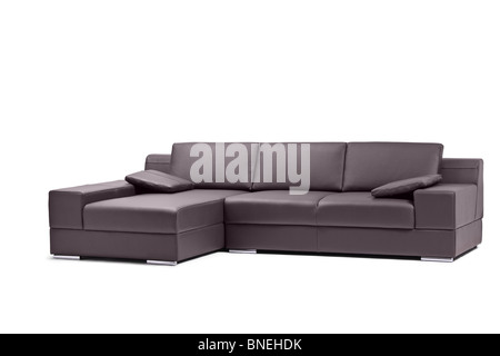 A view of a black leathered sofa Stock Photo