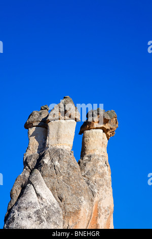 Landscape of limestone fairy chimneys, Zelve, Cappadocia, Turkey Stock Photo