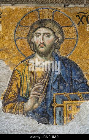 The Deisis mosaic depicting Jesus Christ, Hagia Sophia Museum, Istanbul, Turkey Stock Photo