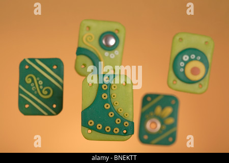 Original ornaments from polymeric hand-worked clay Stock Photo