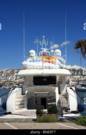 Luxury boat in Sitges Marina, Port d'Aiguadolç. Sitges, Catalonia Spain. Stock Photo