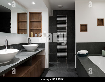 Interior Shot of a Luxury Bathroom with His and Hers Sinks Stock Photo