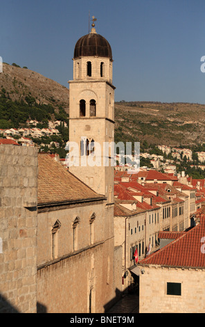 View over the red terracotta tiled rooftops of Dubrovnik Croatia from the city wall tower of franciscan monastery Stock Photo