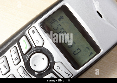 close up of 0 messages displayed on dect phone screen Stock Photo