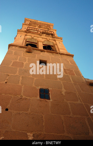 The three story bell tower of the The Basilica of the Transfiguration inside the walls of St. Catherine's Monastery, Sinai. Stock Photo