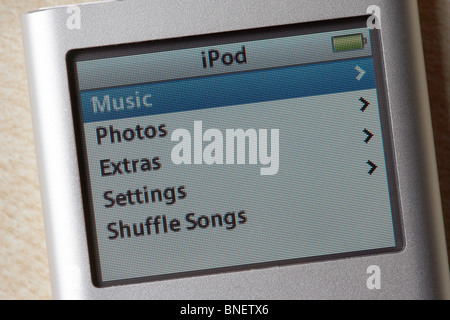 close up of menu on ipod nano screen Stock Photo