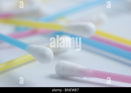 Close-up of a few colorful plastic Q-tips / cotton buds Stock Photo