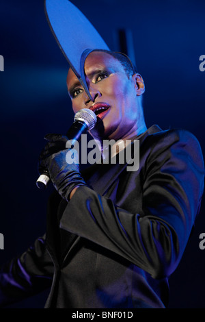 Grace Jones on stage at Lovebox festival, Victoria Park, London 17th