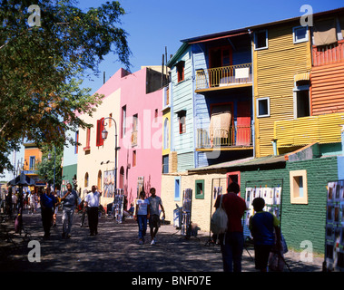 Pastel-coloured buildings, Caminito Street, La Boca, Buenos Aires, Argentina Stock Photo