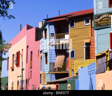 Pastel-coloured buildings, Caminito Street, La Boca, Buenos Aires, Argentina Stock Photo