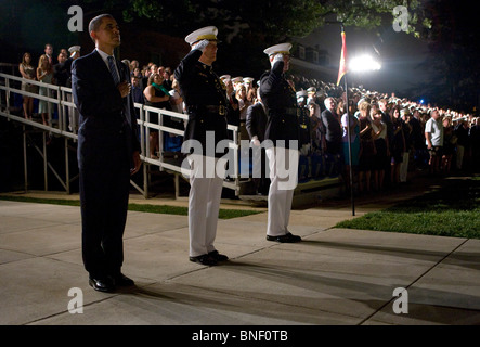 President Barack Obama and attends the Evening Parade at the Washington Marine Barracks. Stock Photo