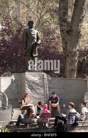 Outdoor Class, Farragut Monument, Madison Square Park, NYC Stock Photo