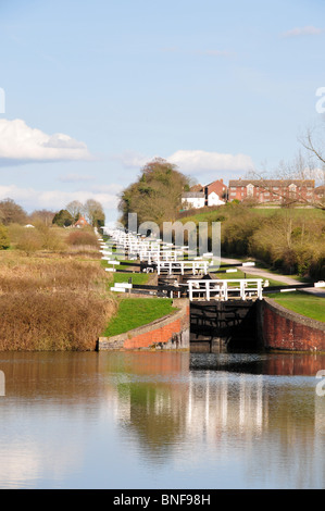 Caen Hill Locks, a flight of 16 locks on the Kennet and Avon Canal near Devizes, Wiltshire Stock Photo