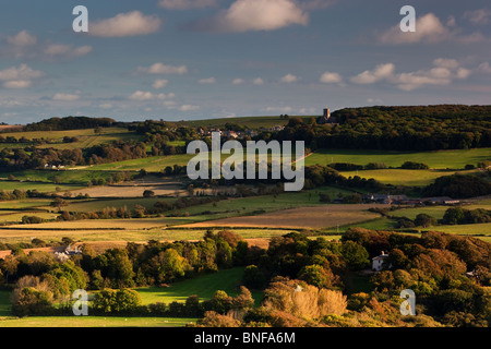 Late evening light from Knowle Hill nr Corfe Castle, Dorset Stock Photo