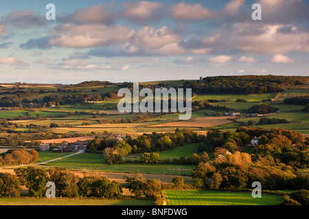 Late evening light from Knowle Hill nr Corfe Castle, Dorset Stock Photo