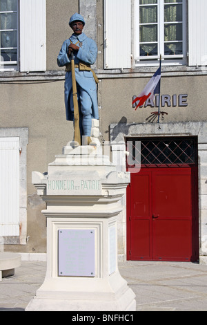 WWI War Memorial at St Genis de Hiersac, France, with sculpture of soldier Stock Photo