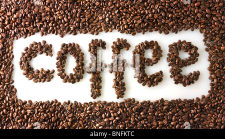 Coffe Beans making the word coffee Stock Photo