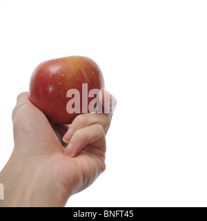 Hand holding red apple isolated on white Stock Photo
