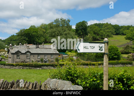 Sign for Hill Top, home of Beatrix Potter, Near Sawrey, Lake District National Park, Cumbria, England UK Stock Photo