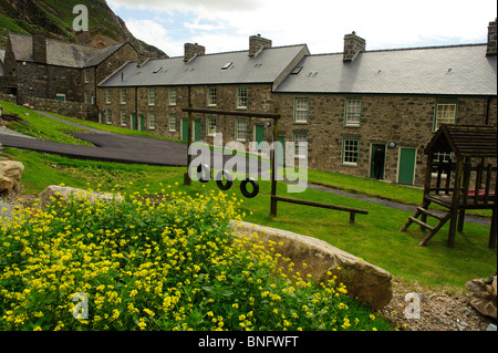 A row of stone cottages in Nant Gwrtheyrn, welsh language learning and teaching centre, Lleyn peninsula, Gwynedd North Wales Stock Photo