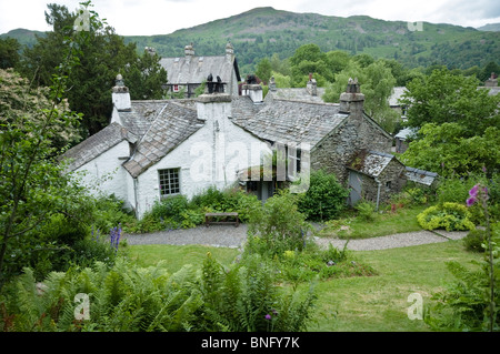 Dove Cottage garden with a view towards Grasmere and Silver Howe fell, - home to William Wordsworth, The Lake District, UK Stock Photo