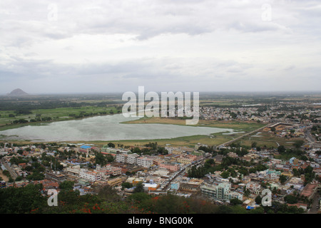 building & Lake view in Pazhani Temple Stock Photo