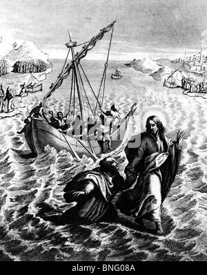 Jesus Walks on Water. Christ Rescuing Peter from Drowning, 14th Stock ...