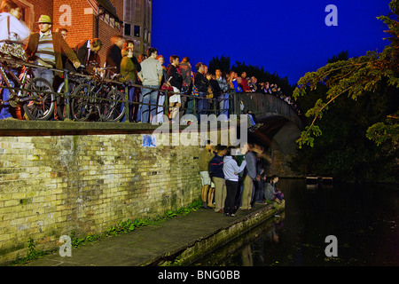 Waiting for the Trinity fireworks. May ball Cambridge. Stock Photo