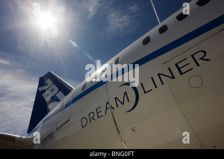Deamliner logo along fuselage of Boeing's new 787 Stock Photo