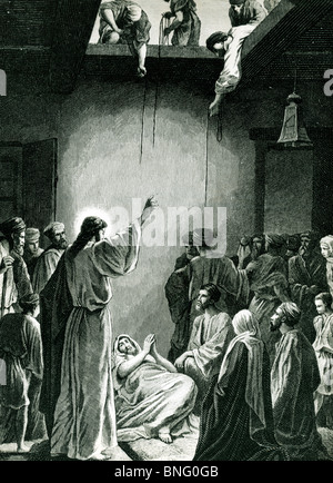 Jesus Heals a Paralyzed Man, Alexandre Bida, 1823-1895/French, print Stock Photo