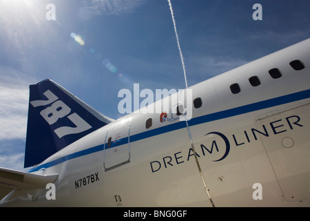 Deamliner logo along fuselage of Boeing's new 787 Stock Photo