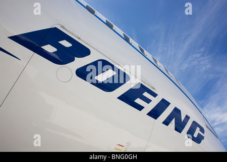Company logo on side of the Boeing-manufactured 787 Dreamliner (N787BX) at the Farnborough Airshow. Stock Photo