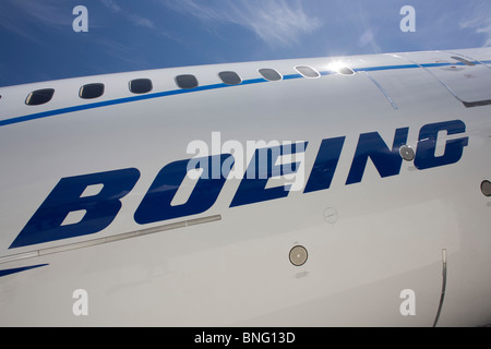 Boeing logo along fuselage of its new 787 Dreamliner Stock Photo