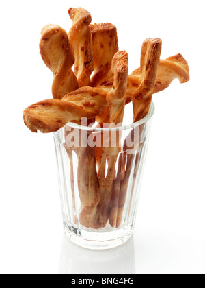 Cheese twists straws on a white background Stock Photo