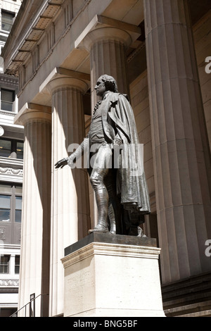 Statue of George Washington standing outside the Federal Hall, Wall ...