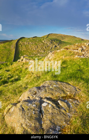 The crags of Bogle Hole near Shield on the Wall on the route of the Hadrian's Wall Path, Northumberland National Park, England Stock Photo