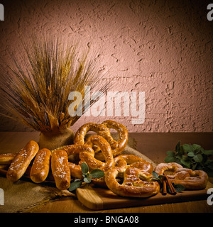 Bakery items soft pretzels Stock Photo