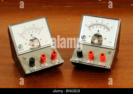 Voltmeter and Ammeter for use in school physics laboratory Stock Photo