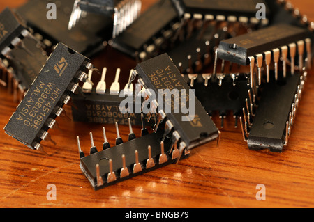 pile of 16 pin Integrated circuit chips Stock Photo