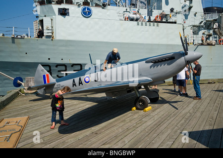 A 3/4 scale model of a Royal Canadian Navy Seafire, an aircraft that flew from HMCS WARRIOR in the 1950s. Stock Photo