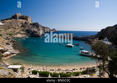 St Paul's Bay Lindos, Rhodes Island Greece. Stock Photo