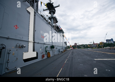 The island and flight deck of the US Navy's amphibious assault ship USS WASP during the 2010 Fleet Review in Halifax, NS. Stock Photo