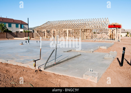 New houses are being built in a suburban neighborhood in Arizona. Stock Photo