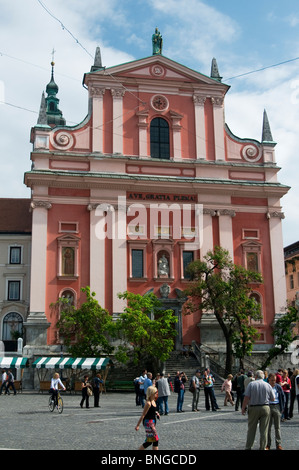 Franciscan Church of the Assumption in Presernov Trg, Ljublana, Slovenia. Stock Photo