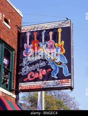 Rum Boogie Cafe sign, Beale Street, Beale Street District, Memphis, Tennessee, United States of America Stock Photo