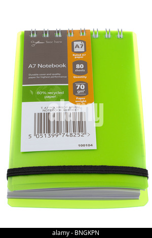 Green T A7 Polyprop spiral bound 80 sheet notebook Stock Photo