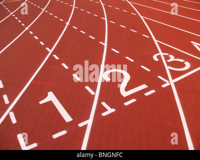 Starting positions on an athletic running track Stock Photo