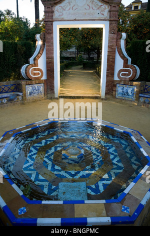 Spanish courtyard garden with formal pond and water feature, Jesus