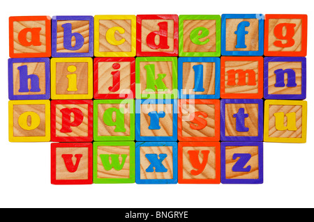 Childrens Alphabet Blocks of the whole alphabet in Lower case letters Stock Photo